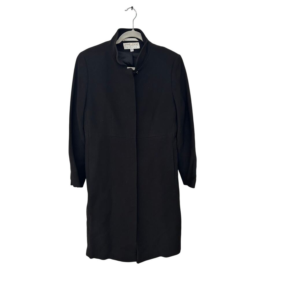 Vintage Larry Levine Trench Coat Black Women 8 Wool Blend Long Business Overcoat